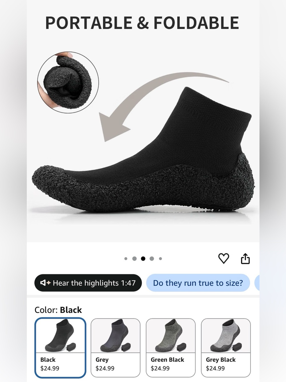 Unisex Barefoot Sock Shoes Black Stretch Slip-On
